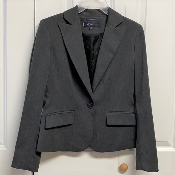 Ann Klein Dark Gray Polyester Stretch Pocket Blazer Size 2 Short - Picture 1 of 6